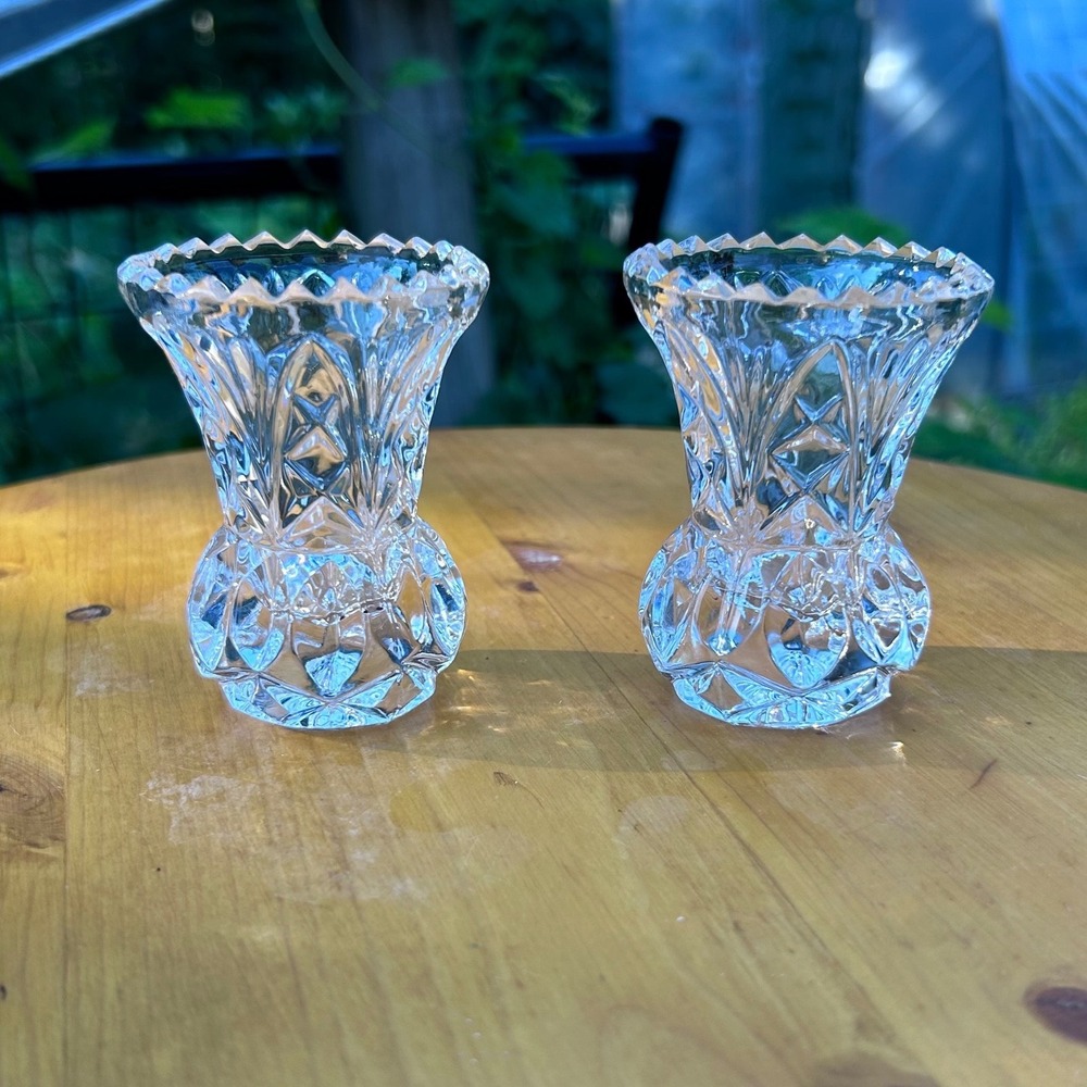 Vintage‎ Crystal Toothpick Holder Pair Yugoslavia Thistle Cut Kristal Zajecar